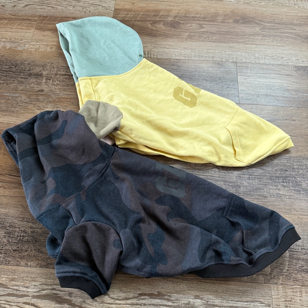 GAP Dog Hoodies in Yellow and Black Camouflage